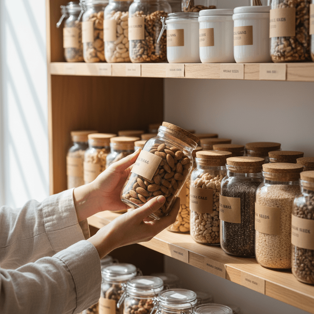 Person carefully reading product labels while shopping for ingredient-free alternatives