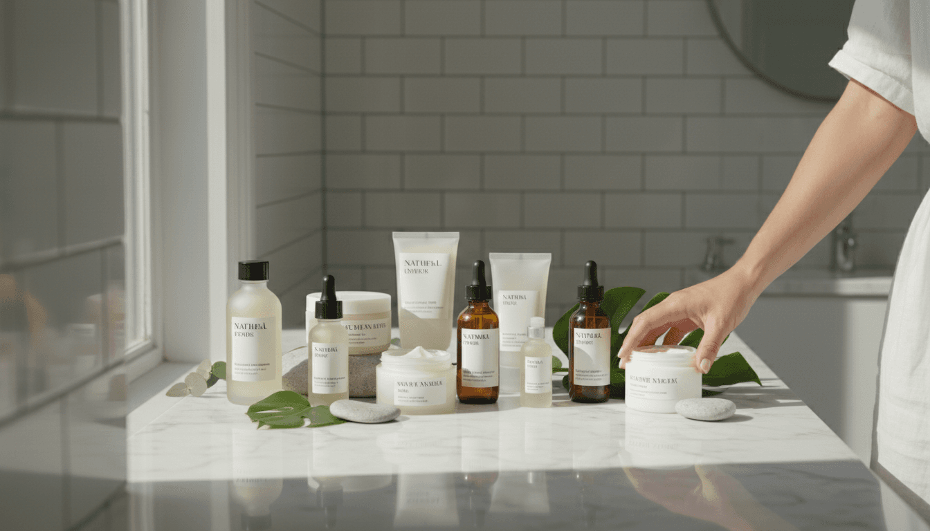 Natural skincare products in glass containers