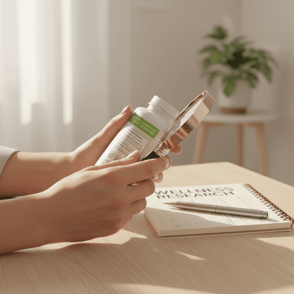 Customer checking ingredient labels while shopping